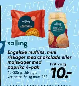 Bilka Engelske muffins, mini riskager med chokolade eller majskager med paprika 4-pak tilbud