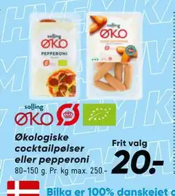Bilka Økologiske cocktailpølser eller pepperoni tilbud