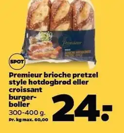 Netto Premieur brioche pretzel style hotdogbrød eller croissant burgerboller tilbud