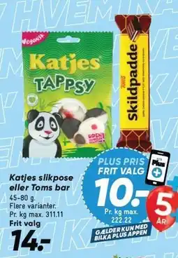 Bilka Katjes slikpose eller Toms bar tilbud