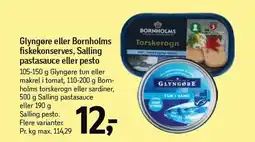 Føtex Glyngøre eller Bornholms fiskekonserves, Salling pastasauce eller pesto tilbud