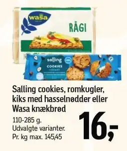 Føtex Salling cookies, romkugler, kiks med hasselnødder eller Wasa knækbrød 110-285 g tilbud