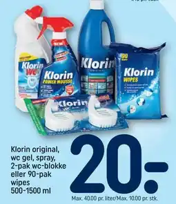 REMA 1000 Klorin original, wc gel, spray, 2-pak wc-blokke eller 90-pak wipes 500-1500 ml tilbud
