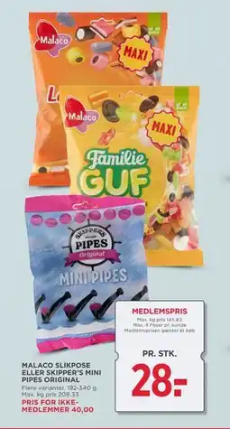 MENY MALACO SLIKPOSE ELLER SKIPPER’S MINI PIPES ORIGINAL tilbud