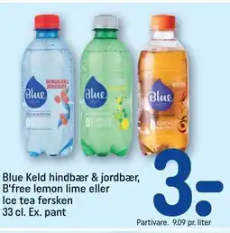 REMA 1000 Blue Keld hindbær & jordbær, B'free lemon lim eller Ice tea fersken tilbud