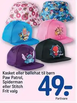 REMA 1000 Kasket eller bøllehat til børn Paw Patrol, Spiderman eller Stitch tilbud