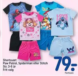 REMA 1000 Shortssæt Paw Patrol, Spiderman eller Stitch Str. 3-8 år tilbud