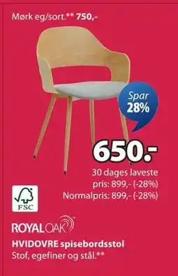 JYSK HVIDOVRE spisebordsstol tilbud