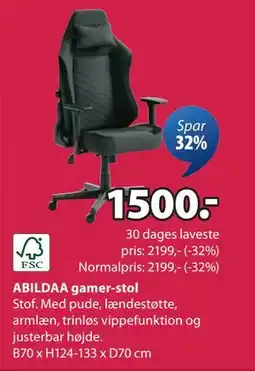 JYSK ABILDAA gamer-stol tilbud