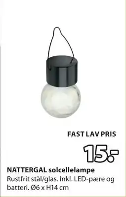 JYSK NATTERGAL solcellelampe tilbud