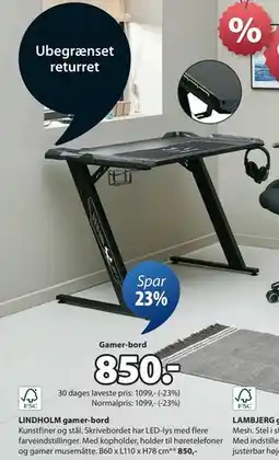 JYSK LINDHOLM gamer-bord tilbud