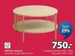 JYSK SNESLEV sofabord tilbud