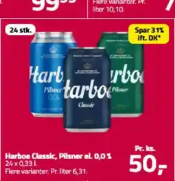 Fleggaard Harboe Classic, Pilsner el. 0,0% 24 x 0,33 1. tilbud