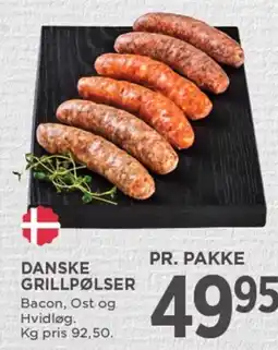 MENY DANSKE GRILLPØLSER Bacon, Ost og tilbud