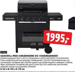 jem & fix GASGRILL MED 4 BRÆNDERE OG SIDEBRÆNDER tilbud