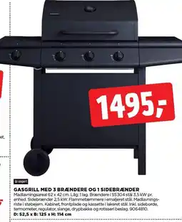 jem & fix GASGRILL MED 3 BRÆNDERE OG 1 SIDEBRÆNDER tilbud