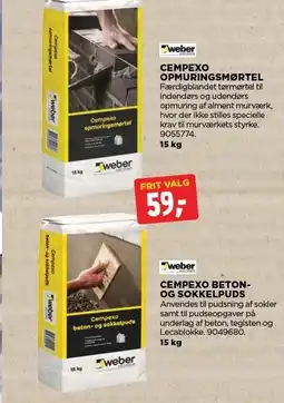 jem & fix WEBER CEMPEXO OPMURINGSMØRTEL ELLER BETON- OG SOKKELPUDS tilbud