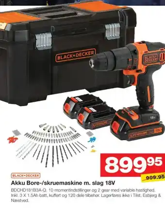 Bauhaus BLACK+DECKER Akku Bore-/skruemaskine m. slag 18V tilbud