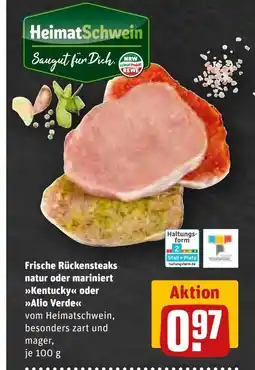 REWE DE Frische Rückensteaks natur oder mariniert >>Kentucky<< oder >>Alio Verde<< tilbud