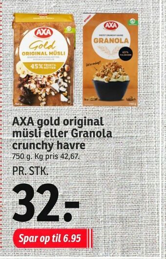 SPAR AXA gold original müsli eller Granola crunchy havre tilbud