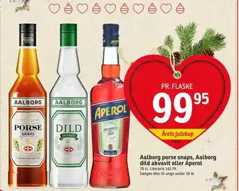 SPAR Aalborg porse snaps, Aalborg dild akvavit eller Aperol tilbud