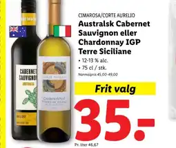 Lidl CIMAROSA/CORTE AURELIO Australsk Cabernet Sauvignon eller Chardonnay IGP Terre Siciliane tilbud