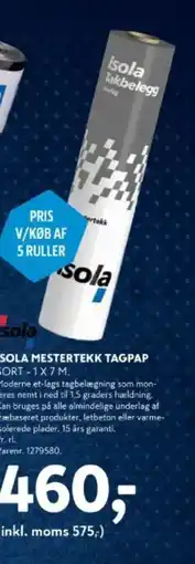 Davidsen ISOLA MESTERTEKK TAGPAP SORT-1X7 M. tilbud