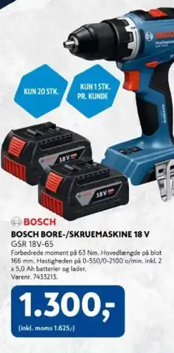 Davidsen BOSCH BOSCH BORE-/SKRUEMASKINE 18 V GSR 18V-65 tilbud