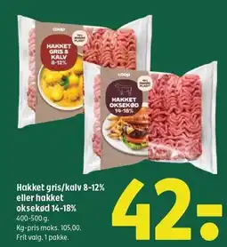Coop 365 Hakket gris/kalve 8-12% eller hakket oksekød 14-18% tilbud