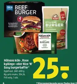 Coop 365 Hälsans kök-, Rose kyllinge- eller Nice 'N' Easy burgerbøffer tilbud
