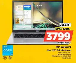 Power ACER 17,3" bærbar PC Stor 17,3" Full HD-skærm tilbud