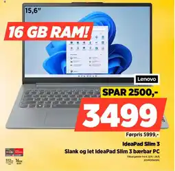 Power LENOVO IdeaPad Slim 3 Slank og let IdeaPad Slim 3 bærbar PC tilbud