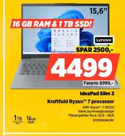 Power LENOVO IdeaPad Slim 3 Kraftfuld Ryzen™ 7 processor tilbud