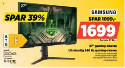 Power SAMSUNG 27" gaming-skærm Ultrahurtig 240 Hz gaming-skærm tilbud