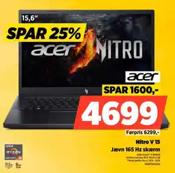 Power ACER Nitro V 15 Jævn 165 Hz skærm tilbud