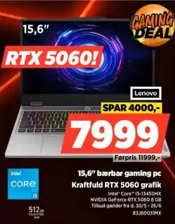 Power LENOVO 15,6" bærbar gaming pc Kraftfuld RTX 5060 grafik tilbud
