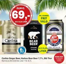 Købmandsgården Caribia Ginger Beer, Harboe Bear Beer 7,7%, Blå Thor tilbud