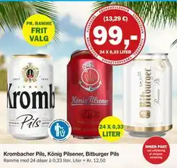 Købmandsgården Krombacher Pils, König Pilsener, Bitburger Pils tilbud