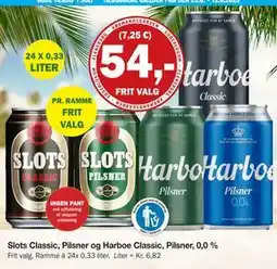 Købmandsgården Slots Classic, Pilsner og Harboe Classic, Pilsner, 0,0 % tilbud