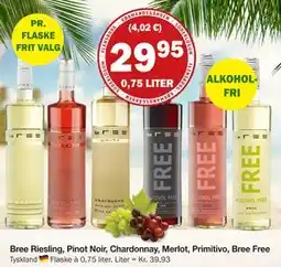 Købmandsgården Bree Riesling, Pinot Noir, Chardonnay, Merlot, Primitivo, Bree Free tilbud