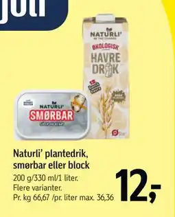 Føtex Naturli’ plantedrik, smørbar eller block tilbud
