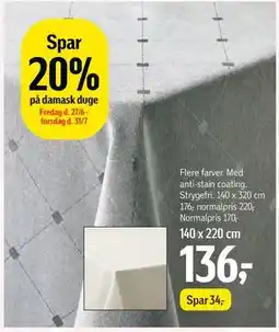 Føtex Spar 20%. på damask duge tilbud