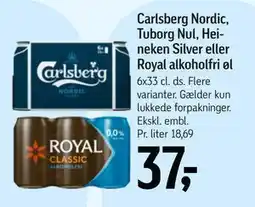 Føtex Carlsberg Nordic, Tuborg Nul, Heineken Silver eller Royal alkoholfri øl tilbud