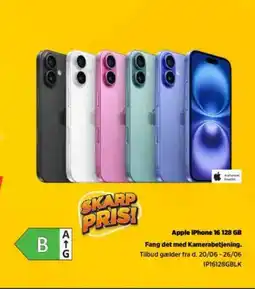 Power Apple iPhone 16 128 GB Fang det med Kamerabetjening. Tilbud gælder fra d. 20/06 - 26/06 IP16128GBLK tilbud