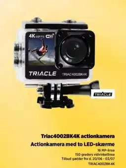 Power Triac4002BK4K actionkamera Actionkamera med to LED-skærme tilbud