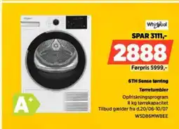 Power Whirlpool 6TH Sense tørring Tørretumbler Opfriskningsprogram 8 kg tørrekapacitet tilbud