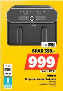 Power Chat MATTEO Airfryer Brug som én eller to kurve tilbud