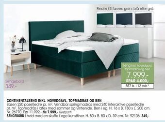 Daells Bolighus Continentalseng inkl. hovedgavl, topmadras og ben tilbud