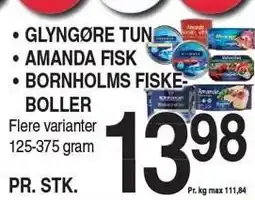 ABC Lavpris GLYNGØRE TUN, AMANDA FISK ELLER BORNHOLMS FISKEBOLLER tilbud