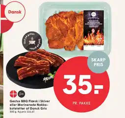 SPAR Gestus BBQ Flæsk i Skiver eller Marinerede Nakke- koteletter af Dansk Gris tilbud